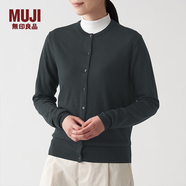 無(wú)印良品 MUJI 女式 羊毛桑蠶絲 可水洗 圓領(lǐng)開(kāi)衫 BAD01A1A 長(zhǎng)袖針織衫 深灰色 S