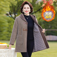 情羅蘭中老年女裝秋冬毛呢外套媽媽裝冬裝50歲60洋氣老人衣服呢子大衣女 730水貂絨卡其 加絨 4XL （建議130-145斤）