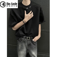 愛(ài)洛斯汀堡（Elos Castle）美式重磅小領(lǐng)口純色短袖t恤男金屬扣解構(gòu)潮牌小眾設(shè)計(jì)高級(jí)感半袖 黑色 XL