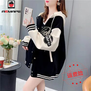AEMAPE外套女2025新款秋冬季棒球服外套女連帽韓系寬松學(xué)生休閑夾克外套 黑色_  L _105-125斤