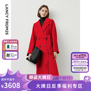 朗姿【尖貨補(bǔ)單】純羊毛法式收腰中長(zhǎng)款毛呢外套大衣女西裝領(lǐng)冬季新款 中國(guó)紅 XL