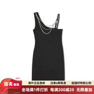 GUESS【GUESS x YUEQI QI聯(lián)名系列】女士不對稱(chēng)金屬鏈條羅紋斜肩小黑裙 JBLK-黑色 S _(100-120)