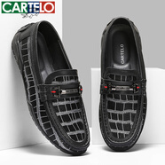 卡帝樂鱷魚皮鞋男春夏季牛皮商務(wù)正裝布洛克雕花英倫風(fēng)休閑新郎結(jié)婚男鞋 黑白[四季款]5182 41