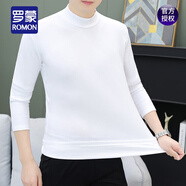 羅蒙（ROMON）立領(lǐng)純棉長(cháng)袖t恤男裝秋冬季打底衫加絨加厚V中半高領(lǐng)保暖內衣 LQ-中厚不加 絨2253中領(lǐng)純色-白色 L 碼[115-130斤]