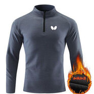 蝴蝶爆運動(dòng)速干透氣立領(lǐng)半拉鏈長(cháng)袖T恤春秋季男女休閑跑步乒乓球服 灰藍【HD-Y03加絨】 M 建議【90-110斤】