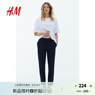 H&M女裝休閑褲秋季格紋中腰修身彈力錐形褲腿煙管褲長(zhǎng)褲0751471 藍(lán)色 M 165/80