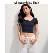 Abercrombie & Fitch【多色亨利領(lǐng)】小麋鹿圖案女裝25夏季修身短袖T恤139-5271 海軍藍(綠色小麋鹿) XS (160/84A)