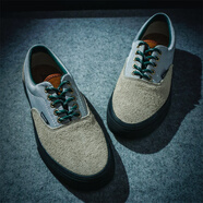 鋼面熊【特價(jià)斷碼】輕奢高端線(xiàn)麂皮拼接復古男女帆布鞋滑板鞋情侶 米灰色 36