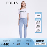 PORTS寶姿女裝褲子春夏時尚破洞牛仔小腳褲九分褲SM8P021MZD013 晴空藍 L (8)
