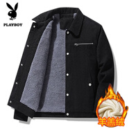 花花公子（PLAYBOY）夾克男春秋外套男士純色燈芯絨上衣休閑服中青年保暖男裝 2258黑色 L (110斤-125斤)