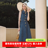 AIVEI欣賀艾薇 南法夏夢 夏季新復(fù)古露腰無袖牛仔連衣裙R0360099 牛仔藍(lán) L