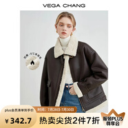 VEGA CHANG皮毛一體外套女秋冬韓版寬松加厚毛絨皮衣外套ins潮 深栗棕 S