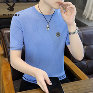 花花公子（PLAYBOY）男士冰絲短袖t恤夏季高端針織體恤衫潮牌上衣薄T 3天藍色 M 90-105斤