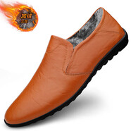 蜘蛛王（SPIDER KING）品牌時(shí)尚皮鞋男真軟皮商務(wù)休閑鞋百搭軟底豆豆鞋爸爸鞋 紅棕色[8266加絨款] 42