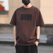 以純 YISHION重磅短袖T恤男衣服夏季新款美式純棉潮牌打底衫白色寬松半袖體恤 咖啡色T2023 S