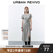 UR2025春季新款女裝簡(jiǎn)約褶皺開衩修身短袖連衣裙UWM750014 淺灰花灰 S