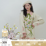 兩三事毛衣裙2024秋冬新款設計感寬松拼色長(cháng)袖針織連衣裙花事浪漫 花色  M
