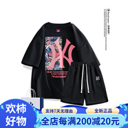 珂梵圖it.new聯(lián)名品牌男士T恤夏季新款短袖體恤衫寬松時(shí)尚印 黑色+黑色短褲 S 均碼
