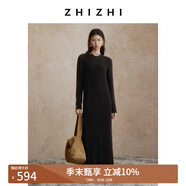 致知ZHIZHI 玉燭新羊毛圈圈紗連衣裙女24秋新寬松直身松弛 黛黑色 S