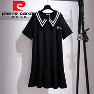 皮爾卡丹（pierre cardin）120-350斤大尺碼女裝胖妹妹海軍領(lǐng)韓版ins魚(yú)尾裙2025夏季新款連衣 黑色今年流行的輕奢品牌 M 建議80-100斤