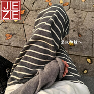 JEZE入秋神褲胖mm韓系條紋慵懶休閑褲ins垂墜感軟糯直筒褲子有口袋 灰白條--入秋神褲[不加絨]【z】 XL [建議110-135斤]