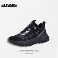 八哥BAGE品牌跑步鞋夏季新款網(wǎng)面透氣旋鈕扣跑鞋減震回彈輕便運動鞋男 黑色 44