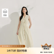 茵曼法式小眾褶皺連衣裙夏季女裝設(shè)計(jì)感單排扣無(wú)袖中長(zhǎng)裙 梨花杏 XL