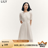 LILY秋新款女裝時(shí)尚復(fù)古波點(diǎn)氣質(zhì)純色俏皮短袖顯瘦高腰連衣裙 604米白 L