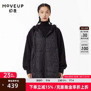 MOVEUP幻走2022冬季.FUN系列 撞布抓絨繡花設(shè)計(jì)師中長(zhǎng)款棉外套女 夜黑 L