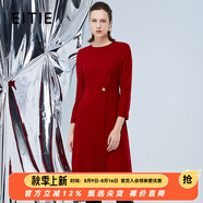 愛特愛（EITIE）氣質(zhì)高級感顯瘦純色羊毛呢連衣裙冬季新款A(yù)字正式裙7607303 蒲粉66 XL 170