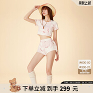 拉拉波波夏新款性感迷彩熱褲女闊腿卷邊純棉顯瘦運動短褲LBDB-WXZD17 粉色 M
