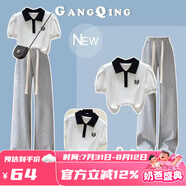 莞町大童衣服9-14歲夏裝12-15歲女孩衣服套裝初中生少女2025年新款 白POLO衫+灰闊腿褲 160 cm