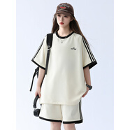 A 21 FUNB初高中生女套裝夏季12-15歲女孩衣服大童女裝青少年女大童夏裝13 杏色 均碼 L【建議96-110斤】