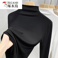 啄木鳥加絨打底衫女莫代爾半高領(lǐng)秋冬2025新款洋氣顯瘦加厚保暖內(nèi)搭上衣 黑色 半高.領(lǐng) M 【建議95-105斤】