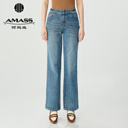 阿瑪施（AMASS）女裝2025春季新品中腰復(fù)古鏈條砂洗純棉休閑牛仔喇叭褲女510011 牛仔 M (3碼)