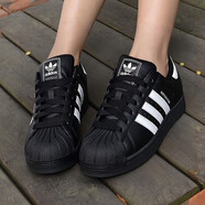 阿迪達斯 （adidas）三葉草男鞋女鞋 25秋季新款運動(dòng)鞋情侶金標貝殼頭百搭休閑鞋板鞋 黑色貝殼頭白標/JI0079&JH9977 35.5 內長(cháng)215MM