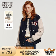 Teenie Weenie小熊女裝色美式高街復(fù)古潮酷棒球服短外套毛呢大衣 藏青色 XS