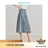 茵曼法式馬面牛仔半身裙女夏復(fù)古中高腰高級(jí)A字傘裙子 淺牛仔 M