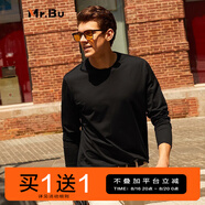 Mr.Bu布先生明星同款男士長袖T恤春秋季小白T情侶內(nèi)搭打底衫純色衣服 圓領(lǐng)-曜巖黑 2XL (185)