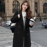 五個(gè)橘子呢子大衣女中長(cháng)款韓版女裝寬松毛呢外套女顯瘦大衣女士上衣冬新年 黑色 S