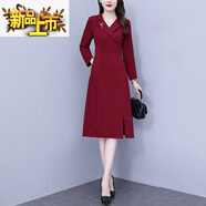 初徑輕奢感喜婆婆婚宴裝秋冬女裝2025款洋氣時(shí)尚媽媽西裝領(lǐng)連衣裙 酒紅色【有開(kāi)叉】. 2XL 建議140-155斤
