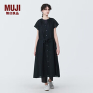 無(wú)印良品（MUJI）女式 強(qiáng)捻法國(guó)袖連衣裙 女裝裙子夏季純棉全棉襯衫連身裙BC2JGC4S 黑色 L(165/88A)