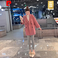 皮爾卡丹雙面羊毛大衣女小個子2025冬新款寬松顯瘦時尚減齡高端羊毛呢外套 嘉興雙面呢大衣西瓜紅加棉  加厚 S 濮院雙面絨大衣 女