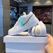 DOTSWOOSH-NIKE Air 喬1 AJ1 低幫籃球鞋煙灰男女學(xué)生籃球運動(dòng)休閑板鞋 白金 44