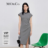 MO&Co.條紋不對(duì)稱(chēng)連衣裙飛袖立裁開(kāi)叉鏤空連衣裙女摩安珂 黑白條色-第2批 M 165