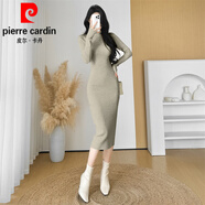 皮爾卡丹（pierre cardin）半高領(lǐng)打底針織連衣裙女秋冬修身黑色內搭中長(cháng)款包臀毛衣裙子 云卡色 S (建議75-90體重 )