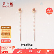 周六福紅18K金耳線雪花玫瑰金耳飾生日禮物女 C0911385 一對(duì)