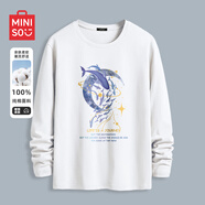 名創(chuàng)優(yōu)品（MINISO）長袖t恤男春秋季寬松休閑百搭純棉打底衫簡約百搭圓領(lǐng)男裝上衣服 白色(大銀河鯨) M 170(體重100-120斤左右)