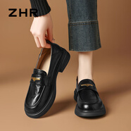ZHR樂(lè )福鞋女英倫風(fēng)配裙子復古jk女鞋軟底粗跟一腳蹬通勤瑪麗珍鞋單鞋 黑色 35