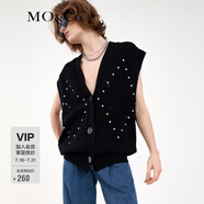 MO&Co.【美麗諾綿羊毛】春菱格鏤空燙鉆寬松針織馬甲外套肌理感毛衫m(xù)oco 黑色 XL 175